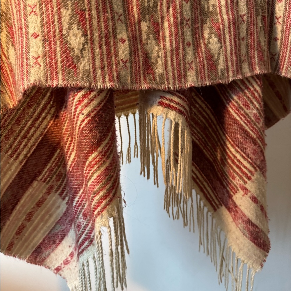 Southwestern Cream and Red Women's Poncho - Picture 6 of 7